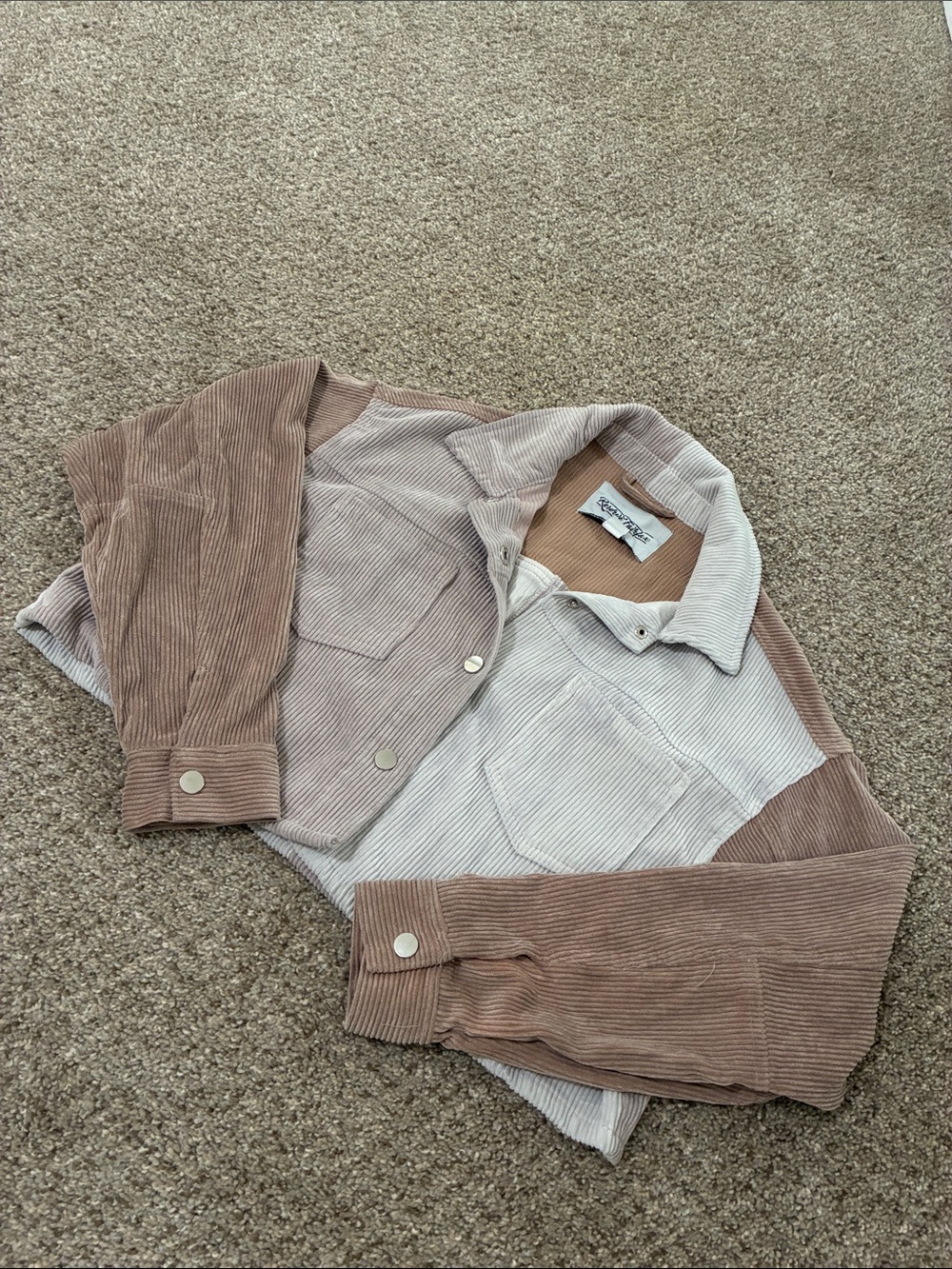 Colorblock Corduroy Shacket - Taupe & Cream